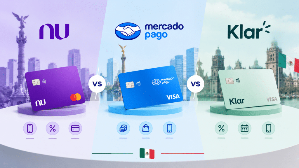 Comparativa de tarjetas de crédito Nu, Mercado Pago y Klar en México